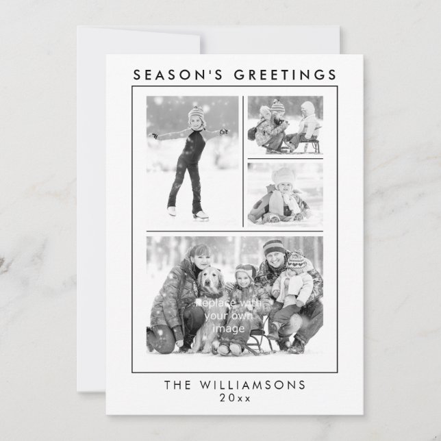 Season's Greetings Black and White Photo Holiday Card (Front)