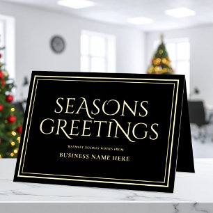 Seasons Greetings Black Modern Elegant Business Foil Holiday Card