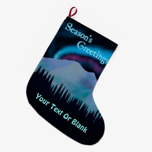 Season's Greetings - Blue Aurora Large Christmas Stocking