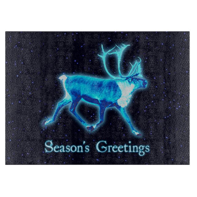Season's Greetings - Blue Caribou (Reindeer) Cutting Board (Front)