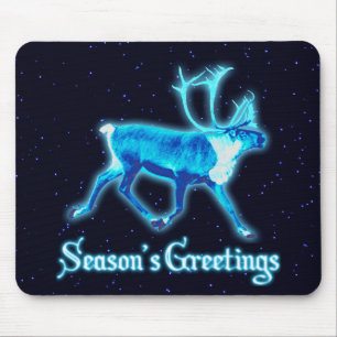 Season's Greetings - Blue Caribou (Reindeer) Mouse Pad