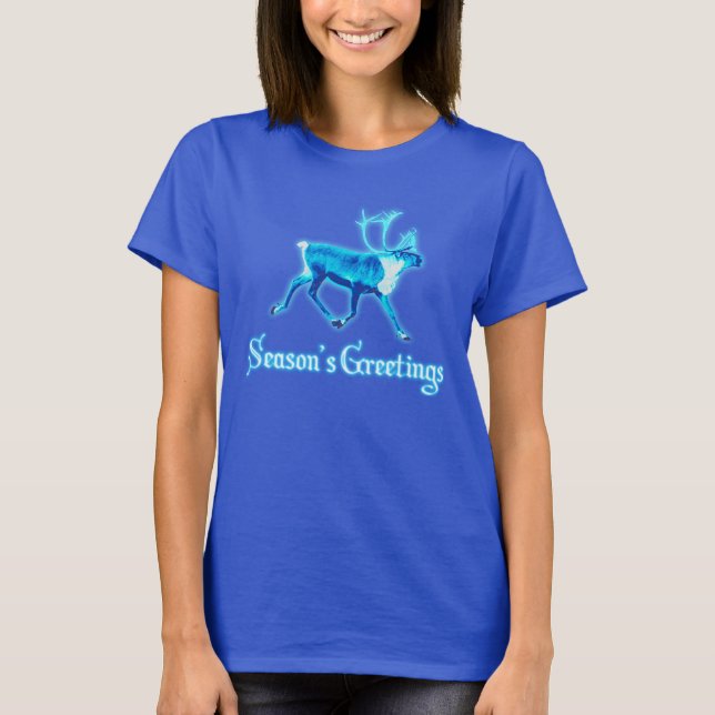 Season's Greetings - Blue Caribou (Reindeer) T-Shirt (Front)