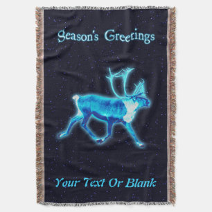 Season's Greetings - Blue Caribou (Reindeer) Throw Blanket