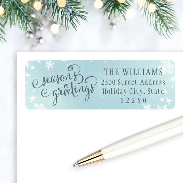 Seasons Greetings Blue Snowflake Return Address (Creator Uploaded)