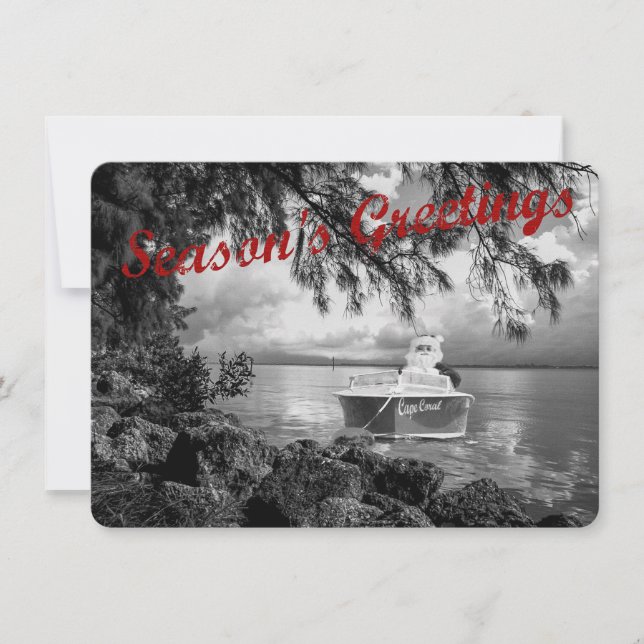 Season's Greetings Boating Santa Flat Holiday Card (Front)