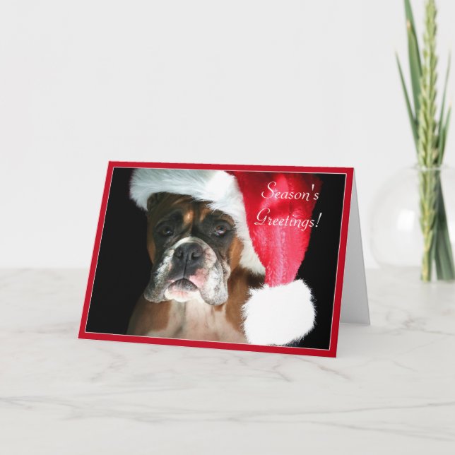 Season's Greetings Boxer dog greeting card (Front)