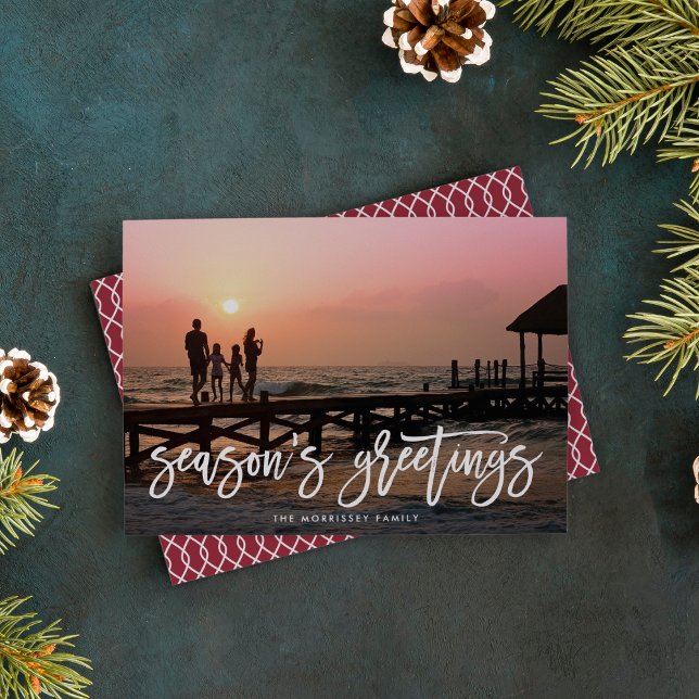 Season's Greetings Brush Lettered Photo Holiday Card (Creator Uploaded)