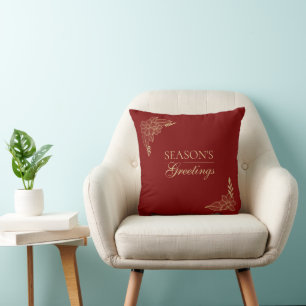 Seasons greetings burgundy and golden  cushion