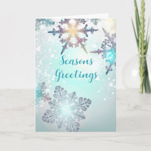Seasons Greetings Business Ice Blue Snowflake  Card