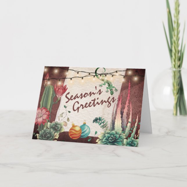 Season's Greetings Cacti and Succulents Christmas Holiday Card (Front)