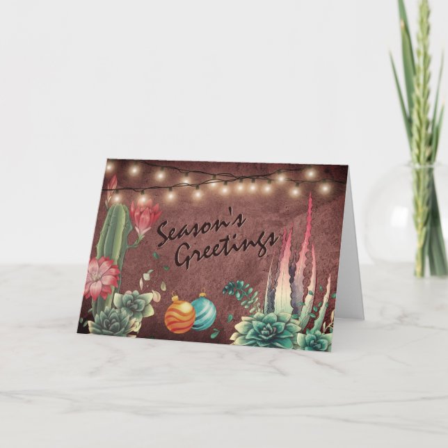 Season's Greetings Cacti and Succulents Christmas Holiday Card (Front)