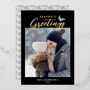 Season's Greetings Calligraphy Photo Black Gold