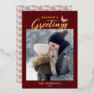 Season's Greetings Calligraphy Photo Red Gold