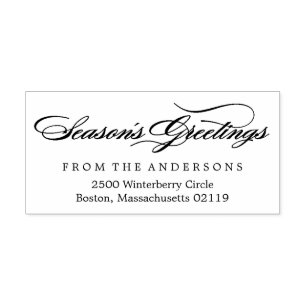 Season's Greetings Calligraphy Return Address Rubber Stamp