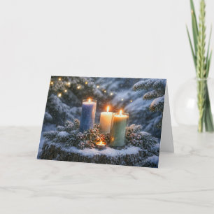 Seasons Greetings Candles in the Snow Pretty Card