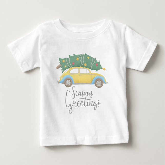 Seasons Greetings Car & Tree Baby T-Shirt (Front)