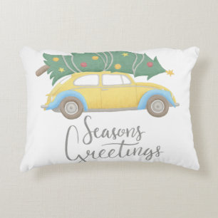 Seasons Greetings Car & Tree Decorative Cushion