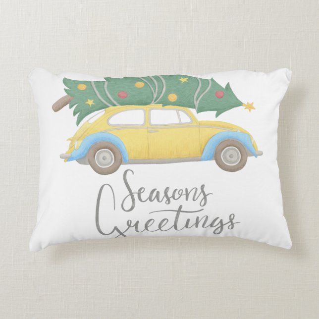 Seasons Greetings Car & Tree Decorative Cushion (Front)