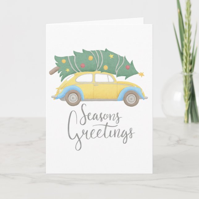 Seasons Greetings Car & Tree Holiday Card (Front)