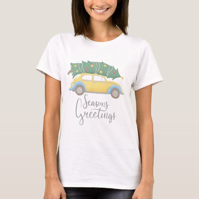 Seasons Greetings Car & Tree T-Shirt (Front)