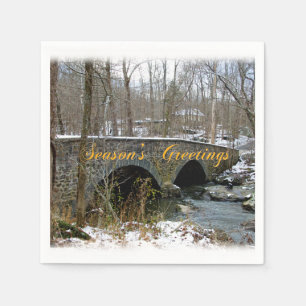 Seasons Greetings Card - Stone Arch Bridge - Snow Napkin
