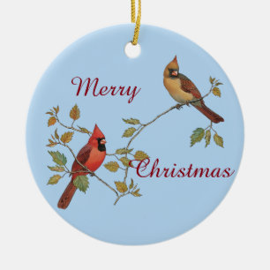 Season's Greetings Cardinals Ceramic Tree Decoration
