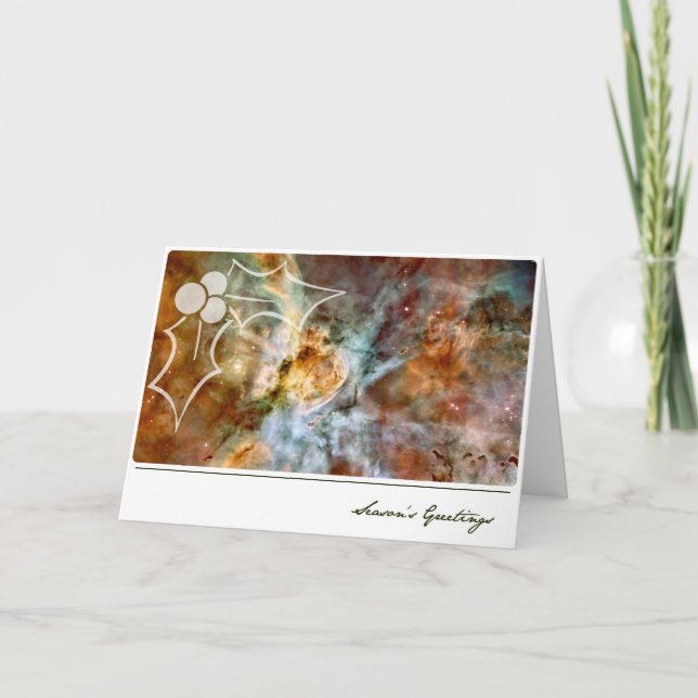 Season's Greetings Carina Nebula with Mistletoe Holiday Card (Front)