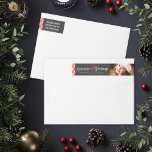 Seasons Greetings Chalkboard Photo Return Address Wrap Around Label<br><div class="desc">Festive custom holiday wrap-around return address labels feature "Season's Greetings" in white script with cute heart and red and white diagonal candy cane stripes with space for a favourite photo and return address text. Includes a rustic black chalkboard background.</div>