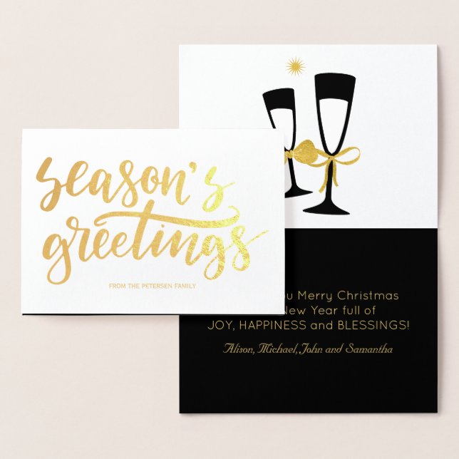 Seasons greetings chic modern calligraphy script foil card (Display)