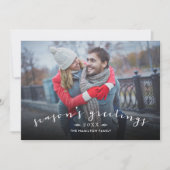 Season's Greetings Chic Script Overlay Photo Holiday Card (Front)
