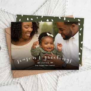 Season's Greetings Chic Script Overlay Photo Holiday Card