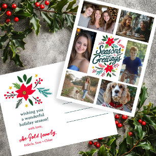 SEASONS GREETINGS Christmas CUSTOM 6 PHOTO Holiday Postcard