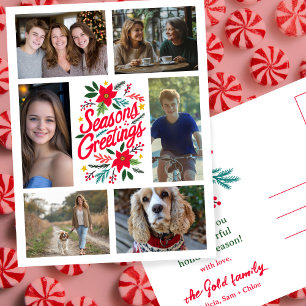 SEASONS GREETINGS Christmas CUSTOM 6 PHOTO Holiday Postcard