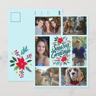 SEASONS GREETINGS Christmas CUSTOM 6 PHOTO Holiday Postcard