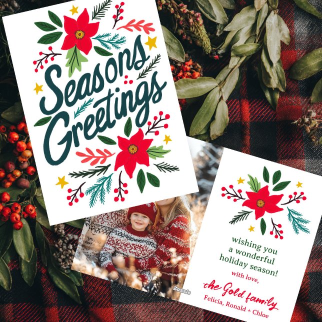 SEASONS GREETINGS Christmas CUSTOM PHOTO Holiday Card (SEASONS GREETINGS Christmas CUSTOM PHOTO hand Drawn Cute Modern Holiday Card
)