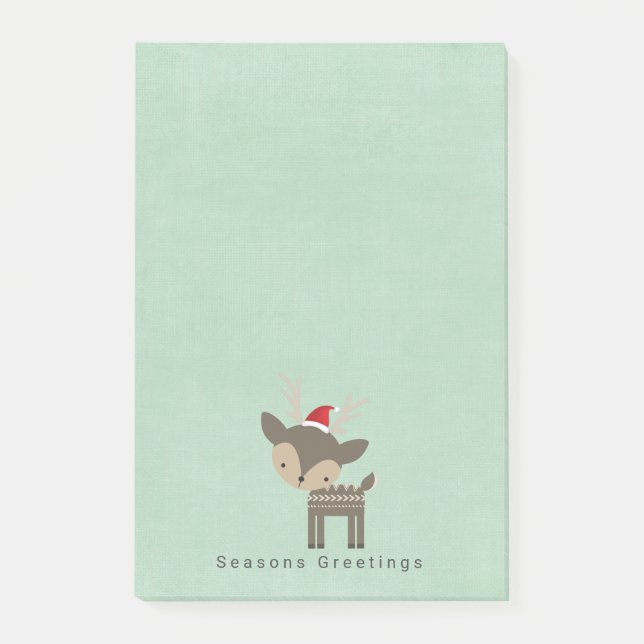 Seasons Greetings Christmas Deer In Red Santa hat Post-it Notes (Front)
