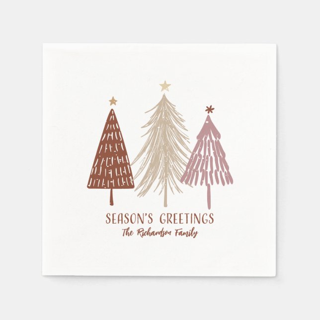 Seasons Greetings Christmas Festive Trees Holiday Napkin (Front)