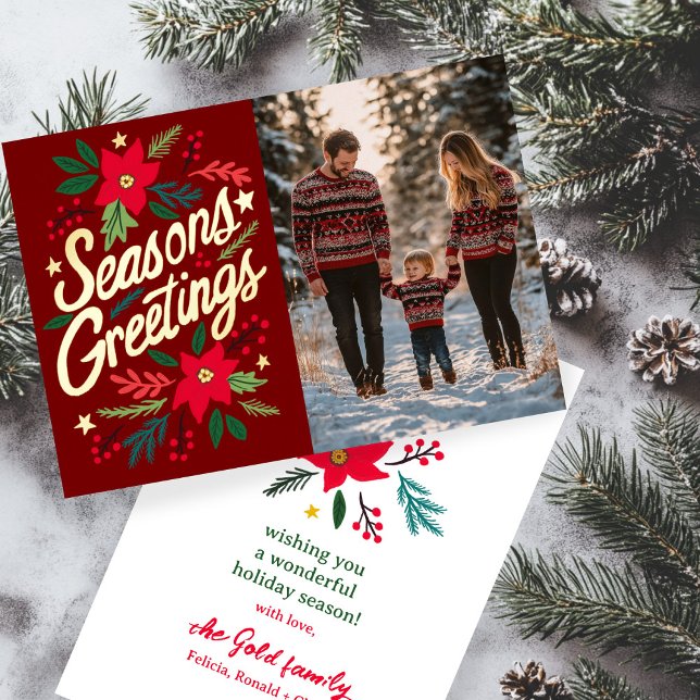 SEASONS GREETINGS Christmas Holidays CUSTOM PHOTO (SEASONS GREETINGS Christmas Holidays CUSTOM PHOTO GOLD Foil Hand Drawn Holiday Card
)