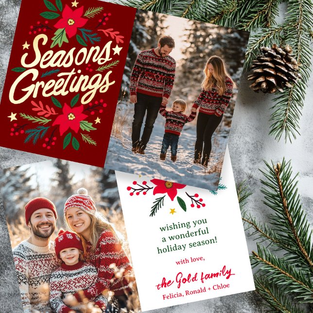 SEASONS GREETINGS Christmas Holidays CUSTOM PHOTO (SEASONS GREETINGS Christmas Holidays CUSTOM two PHOTO Foil Holiday Card
)