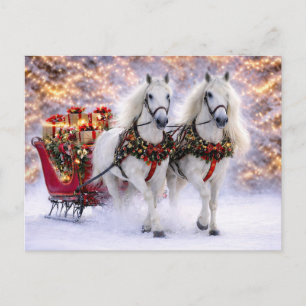 Seasons Greetings Christmas Horse Drawn Sleigh  Holiday Postcard