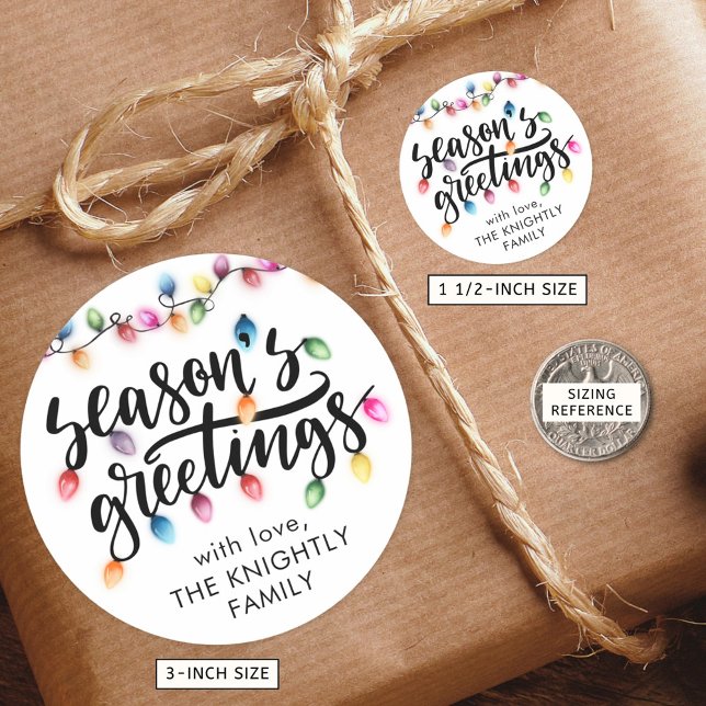 Seasons Greetings Christmas Lights From Name Classic Round Sticker (Creator Uploaded)
