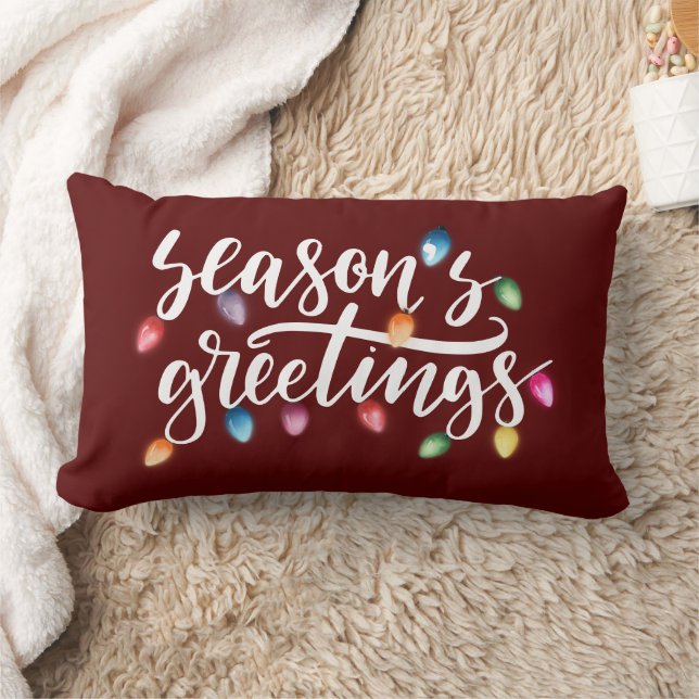 Seasons Greetings Christmas Lights Red Lumbar Cushion (Blanket)