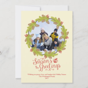 Season's Greetings Christmas photo holly wreath Holiday Card