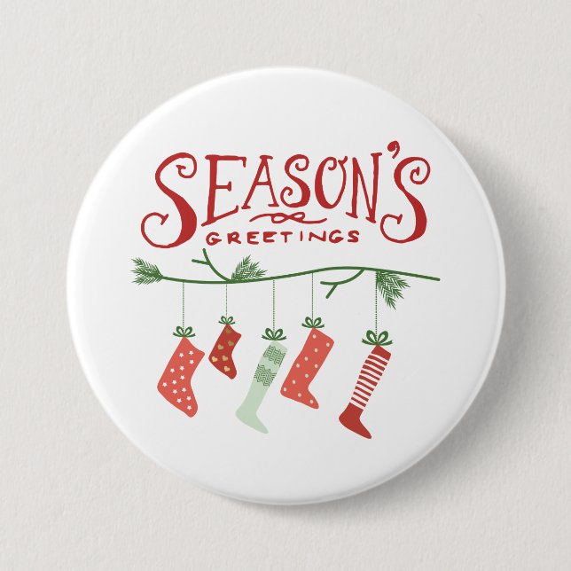 Season's Greetings & Christmas Stockings 7.5 Cm Round Badge (Front)