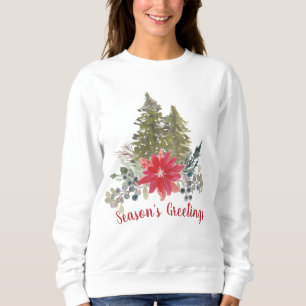 Season's Greetings Christmas Tree and Poinsettia Sweatshirt