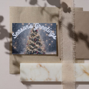 Season's Greetings Christmas Tree Snowy Outdoor Holiday Postcard