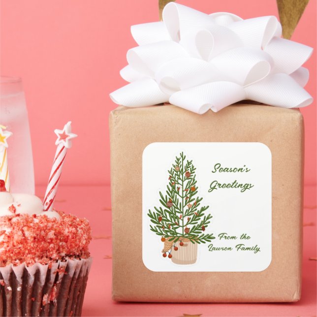 Season's Greetings Christmas Tree  Square Sticker (Party)