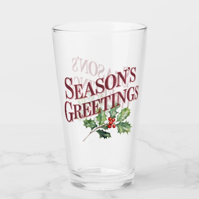 Seasons Greetings Christmas Typography Glass (Front)