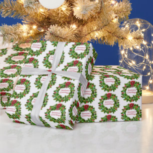 Season's Greetings Christmas Wreath Pattern Wrapping Paper