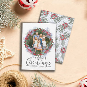 Season's Greetings Christmas Wreath Photo Holiday Card